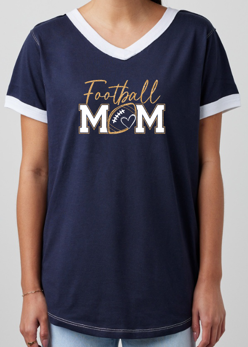 Shepherd Football Mom Gear - 2026 -  Ladies Tee - Enza Ladies V-Neck Ringer Tee - 4.5oz