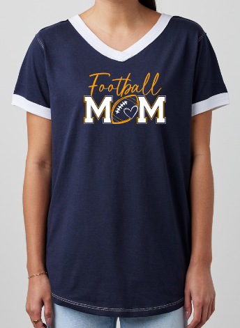 Shepherd Football Mom Gear - 2026 -  Ladies Tee - Enza Ladies V-Neck Ringer Tee - 4.5oz