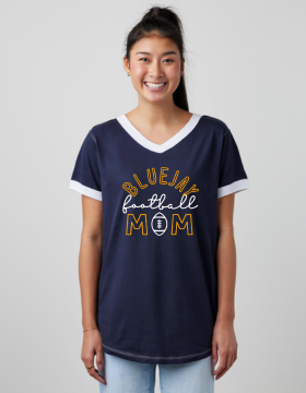 Shepherd Football Mom Gear - 2024 -  Ladies Tee - Enza Ladies V-Neck Ringer Tee - 4.5oz