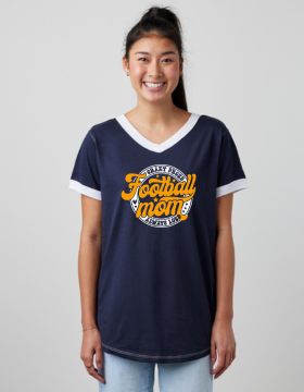 Shepherd Football Mom Gear - 2024 -  Ladies Tee - Enza Ladies V-Neck Ringer Tee - 4.5oz