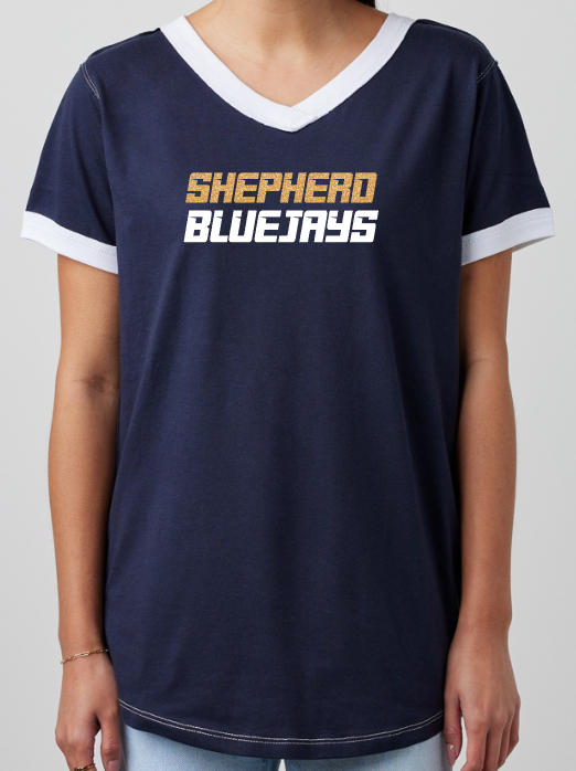 Shepherd Football Spirit Gear - 2026 - Ladies Tee - Enza Ladies V-Neck Ringer Tee - 4.5oz