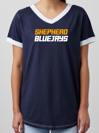 Shepherd Football Spirit Gear - 2026 - Ladies Tee - Enza Ladies V-Neck Ringer Tee - 4.5oz