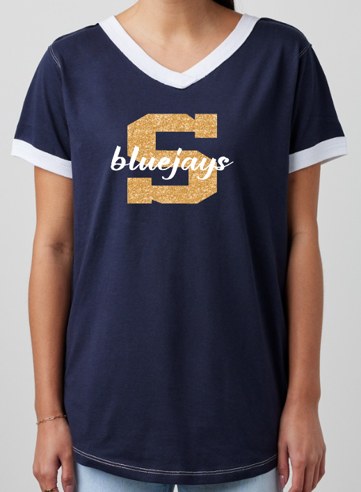 Shepherd Football Spirit Gear - 2026 - Ladies Tee - Enza Ladies V-Neck Ringer Tee - 4.5oz