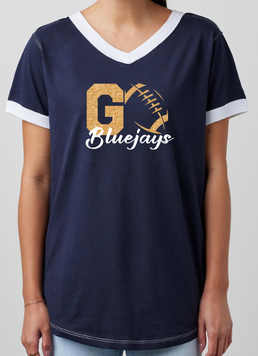 Shepherd Football Spirit Gear - 2026 - Ladies Tee - Enza Ladies V-Neck Ringer Tee - 4.5oz