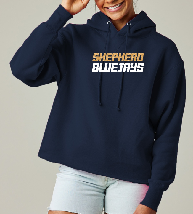 Shepherd Football Spirit Gear GLITTER - 2026 -  Ladies Hooded Sweatshirt - Enza Ladies Heavyweight Boxy Pullover Hood