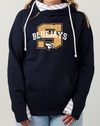 Shepherd Football Spirit Gear - 2025 -  Ladies Hooded Sweatshirt - Enza Ladies Stripe Double Hood Pullover - 8oz