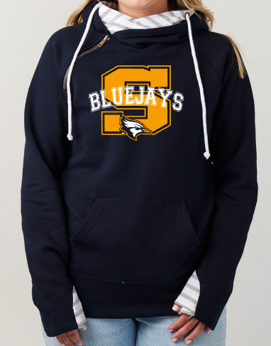 Shepherd Football Spirit Gear - 2025 -  Ladies Hooded Sweatshirt - Enza Ladies Stripe Double Hood Pullover - 8oz