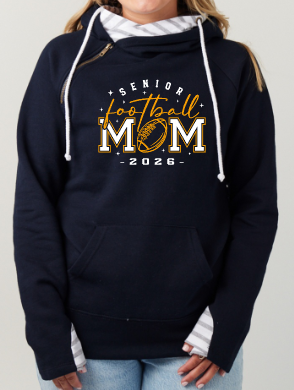 Shepherd Football Senior Mom Gear - 2025 -  Ladies Hooded Sweatshirt - Enza Ladies Stripe Double Hood Pullover - 8oz