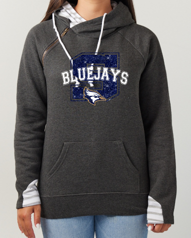 Shepherd Football Spirit Gear - 2025 -  Ladies Hooded Sweatshirt - Enza Ladies Stripe Double Hood Pullover - 8oz