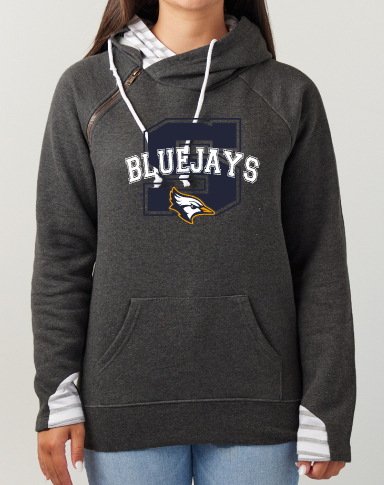 Shepherd Football Spirit Gear - 2025 -  Ladies Hooded Sweatshirt - Enza Ladies Stripe Double Hood Pullover - 8oz