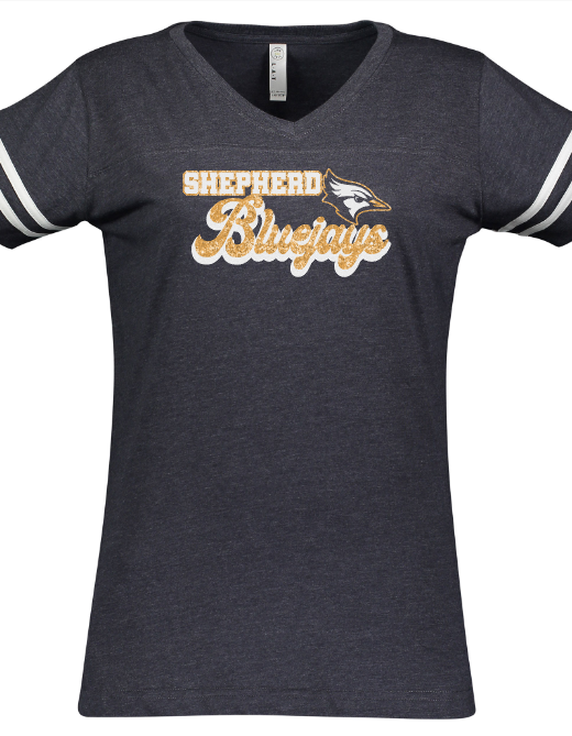 Shepherd Football Spirit Gear - 2023 - Ladies Tee - LAT Apparel Ladies' V-Neck Football Tee - 4.5oz