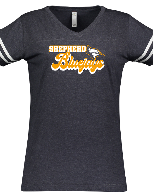 Shepherd Football Spirit Gear - 2023 - Ladies Tee - LAT Apparel Ladies' V-Neck Football Tee - 4.5oz