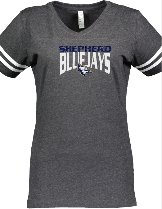 Shepherd Football Spirit Gear - 2023 - Ladies Tee - LAT Apparel Ladies' V-Neck Football Tee - 4.5oz