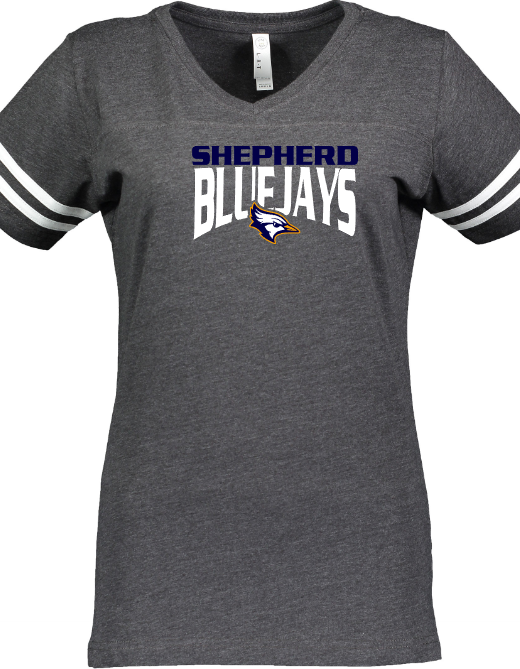 Shepherd Football Spirit Gear - 2023 - Ladies Tee - LAT Apparel Ladies' V-Neck Football Tee - 4.5oz