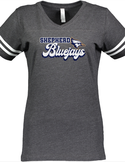 Shepherd Football Spirit Gear - 2023 - Ladies Tee - LAT Apparel Ladies' V-Neck Football Tee - 4.5oz