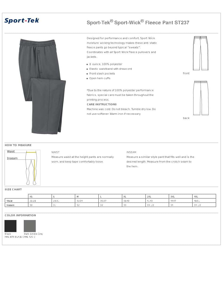 Mt. Pleasant Area Hockey - Adult Fleece Pant- Sport-Tek Sport-Wick Fleece Pant [EMBROIDERED DESIGN]