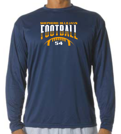 Shepherd Football Gear - 2023 -  Adult Performance Long Sleeve Tee - A4 Cooling Performance Long Sleeve Crew Tee - 4oz