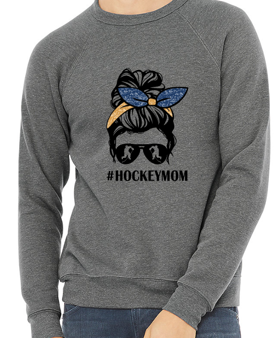 Mt. Pleasant Area Hockey-#hockeymom - Adult Crew Neck Sweatshirt - Bella Canvas Unisex Sponge Fleece Raglan Sweatshirt