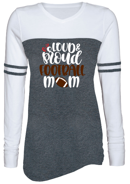 Shepherd Football Loud Proud Mom Gear - 2022 - Ladies Long Sleeve T-Shirt - Enza Ladies Tri-Blend Varsity Long-Sleeve Tee - 4.0 oz