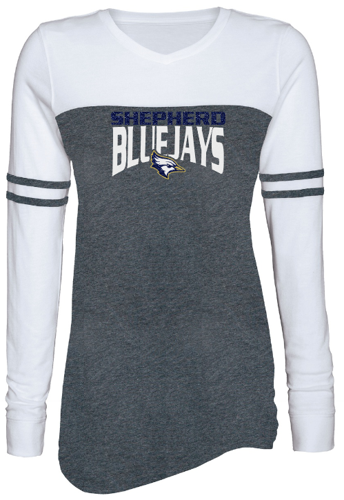 Shepherd Football Spirit Gear - 2023 - Ladies Long Sleeve Tee - Enza Ladies Triblend Varsity Long Sleeve Tee - 4oz