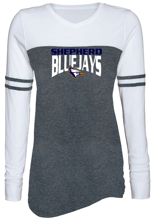 Shepherd Football Spirit Gear - 2023 - Ladies Long Sleeve Tee - Enza Ladies Triblend Varsity Long Sleeve Tee - 4oz