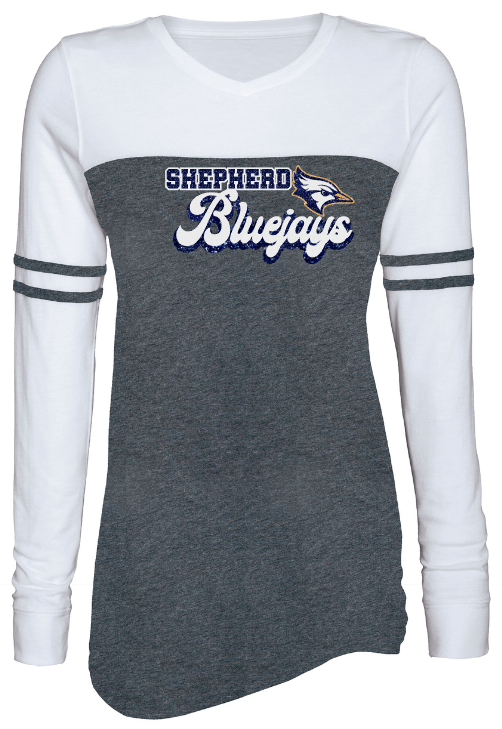 Shepherd Football Spirit Gear - 2023 - Ladies Long Sleeve Tee - Enza Ladies Triblend Varsity Long Sleeve Tee - 4oz