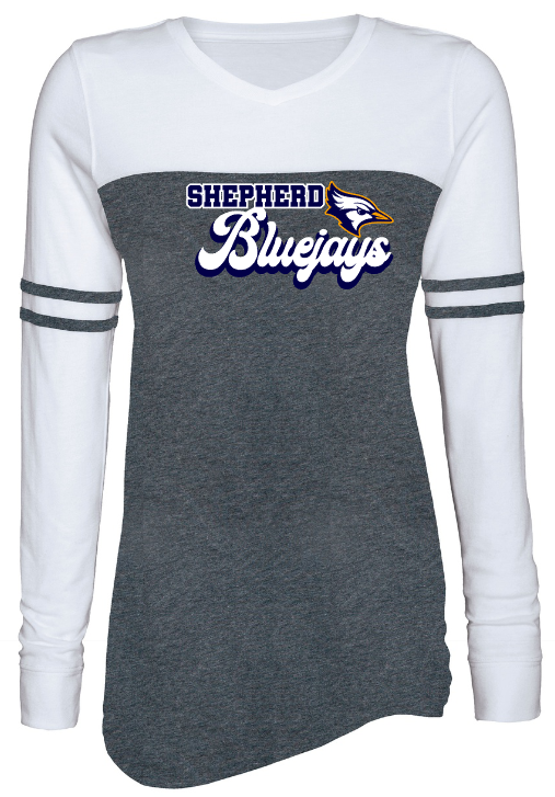 Shepherd Football Spirit Gear - 2023 - Ladies Long Sleeve Tee - Enza Ladies Triblend Varsity Long Sleeve Tee - 4oz