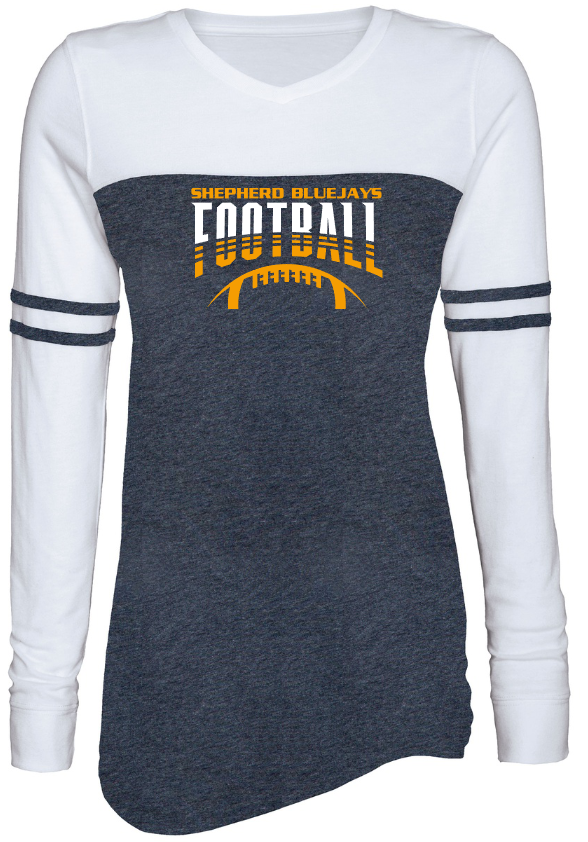 Shepherd Football Gear - 2023 -  Ladies Long Sleeve Tee - Enza Ladies Triblend Varsity Long Sleeve Tee - 4oz