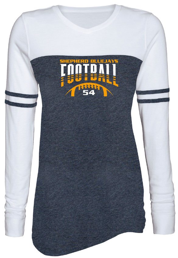 Shepherd Football Gear - 2023 -  Ladies Long Sleeve Tee - Enza Ladies Triblend Varsity Long Sleeve Tee - 4oz