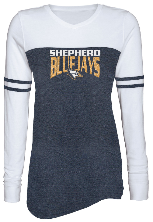 Shepherd Football Spirit Gear - 2023 - Ladies Long Sleeve Tee - Enza Ladies Triblend Varsity Long Sleeve Tee - 4oz