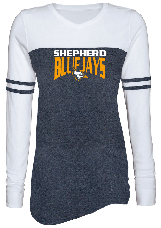 Shepherd Football Spirit Gear - 2023 - Ladies Long Sleeve Tee - Enza Ladies Triblend Varsity Long Sleeve Tee - 4oz