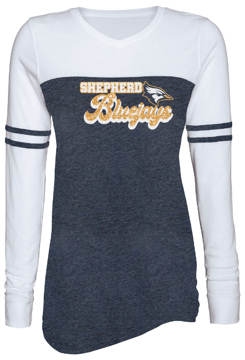 Shepherd Football Spirit Gear - 2023 - Ladies Long Sleeve Tee - Enza Ladies Triblend Varsity Long Sleeve Tee - 4oz