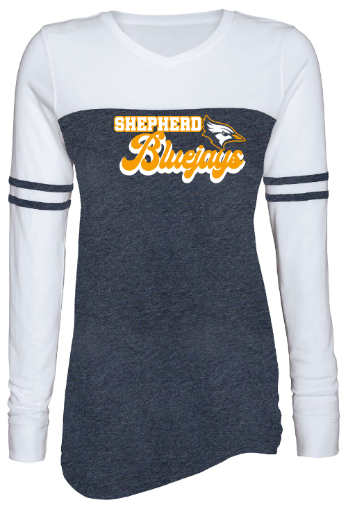 Shepherd Football Spirit Gear - 2023 - Ladies Long Sleeve Tee - Enza Ladies Triblend Varsity Long Sleeve Tee - 4oz