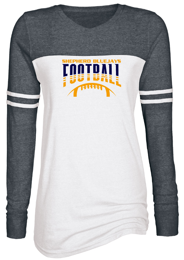 Shepherd Football Gear - 2023 -  Ladies Long Sleeve Tee - Enza Ladies Triblend Varsity Long Sleeve Tee - 4oz - white body
