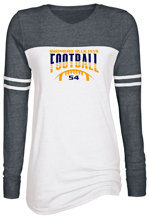 Shepherd Football Gear - 2023 -  Ladies Long Sleeve Tee - Enza Ladies Triblend Varsity Long Sleeve Tee - 4oz - white body