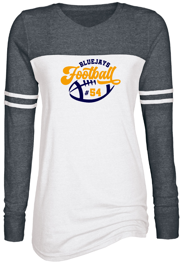 Shepherd Football Gear - 2023 -  Ladies Long Sleeve Tee - Enza Ladies Triblend Varsity Long Sleeve Tee - 4oz - white body