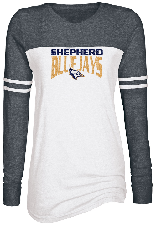 Shepherd Football Spirit Gear - 2023 - Ladies Long Sleeve Tee - Enza Ladies Triblend Varsity Long Sleeve Tee - 4oz - white body