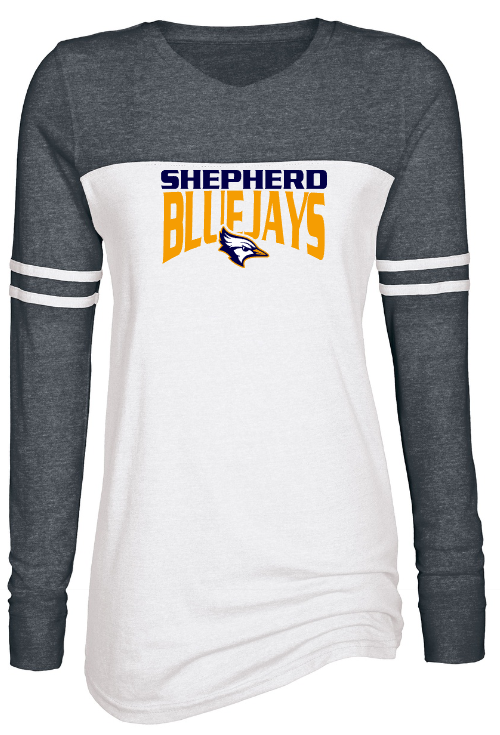 Shepherd Football Spirit Gear - 2023 - Ladies Long Sleeve Tee - Enza Ladies Triblend Varsity Long Sleeve Tee - 4oz - white body