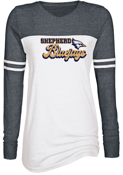 Shepherd Football Spirit Gear - 2023 - Ladies Long Sleeve Tee - Enza Ladies Triblend Varsity Long Sleeve Tee - 4oz - white body