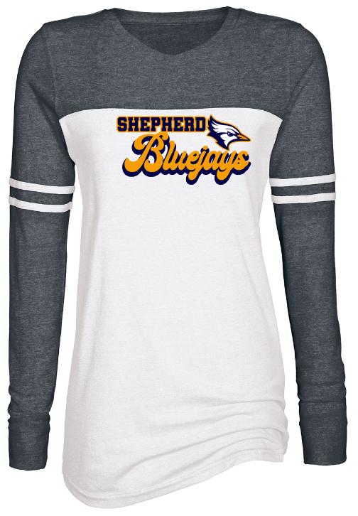 Shepherd Football Spirit Gear - 2023 - Ladies Long Sleeve Tee - Enza Ladies Triblend Varsity Long Sleeve Tee - 4oz - white body