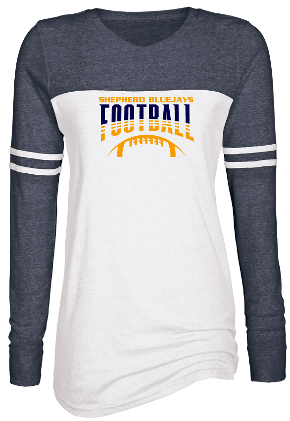 Shepherd Football Gear - 2023 -  Ladies Long Sleeve Tee - Enza Ladies Triblend Varsity Long Sleeve Tee - 4oz - white body