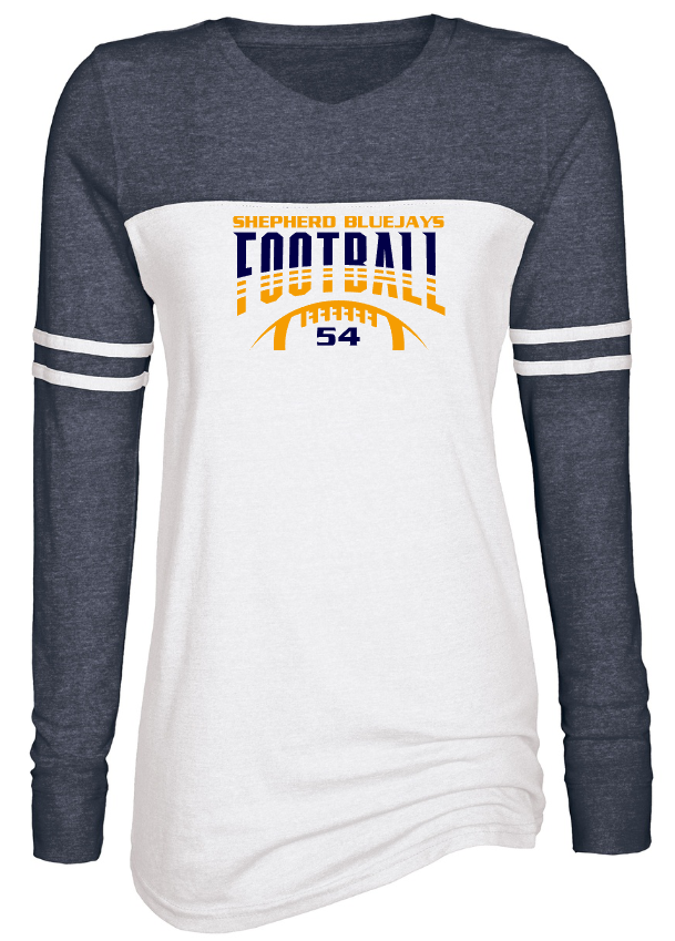 Shepherd Football Gear - 2023 -  Ladies Long Sleeve Tee - Enza Ladies Triblend Varsity Long Sleeve Tee - 4oz - white body