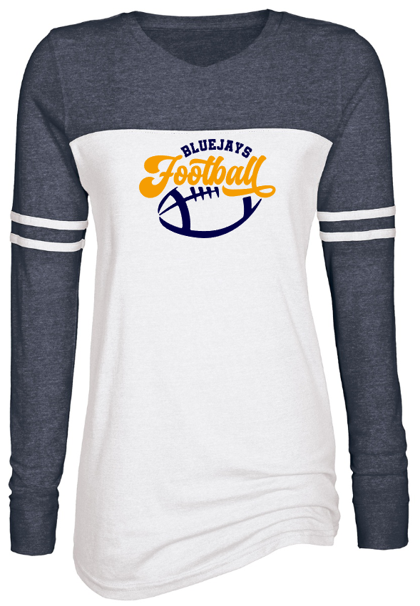 Shepherd Football Gear - 2023 -  Ladies Long Sleeve Tee - Enza Ladies Triblend Varsity Long Sleeve Tee - 4oz - white body