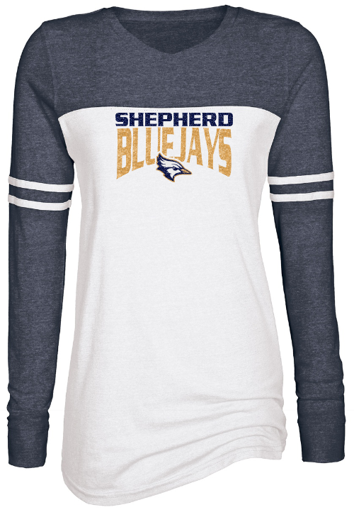 Shepherd Football Spirit Gear - 2023 - Ladies Long Sleeve Tee - Enza Ladies Triblend Varsity Long Sleeve Tee - 4oz - white body
