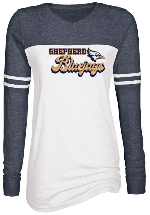 Shepherd Football Spirit Gear - 2023 - Ladies Long Sleeve Tee - Enza Ladies Triblend Varsity Long Sleeve Tee - 4oz - white body