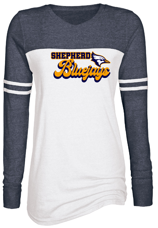 Shepherd Football Spirit Gear - 2023 - Ladies Long Sleeve Tee - Enza Ladies Triblend Varsity Long Sleeve Tee - 4oz - white body