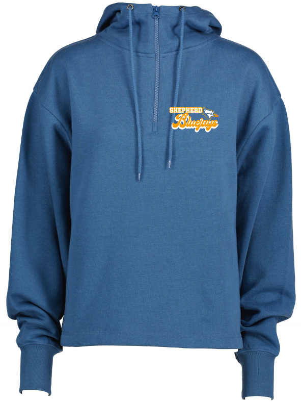 Shepherd Football Spirit Gear - 2023 - Ladies Hooded Sweatshirt - Enza Ladies Boxy Quarter Zip Hood - 9.0oz