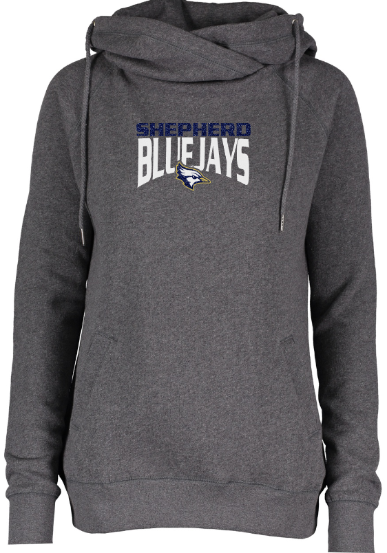 Shepherd Football Spirit Gear - 2023 - Ladies Hooded Sweatshirt - Enza Ladies Classic Fleece Funnel Neck Pullover Hood - 9oz