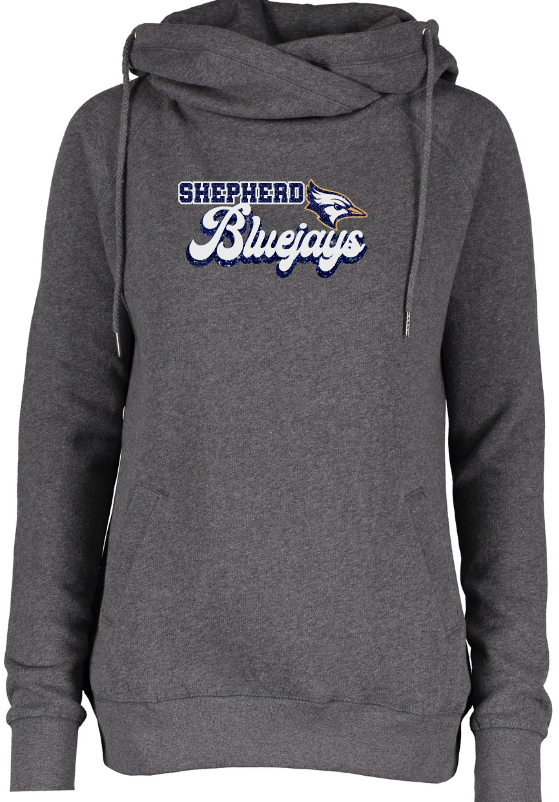 Shepherd Football Spirit Gear - 2023 - Ladies Hooded Sweatshirt - Enza Ladies Classic Fleece Funnel Neck Pullover Hood - 9oz