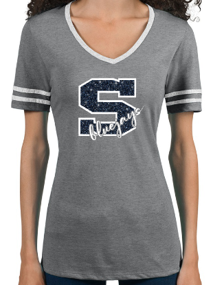 Shepherd Football Spirit Gear - 2022 - Ladies Varsity V-Neck T-Shirt - Jerzees Tri-Blend Ladies Varsity Ringer V-Neck T-Shirt - 4.5 oz